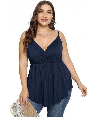 Women Plus Size Summer Casual V-Neck T-Shirts Loose Sleeveless Tops Tunic Blouse Navy Blue $12.50 T-Shirts