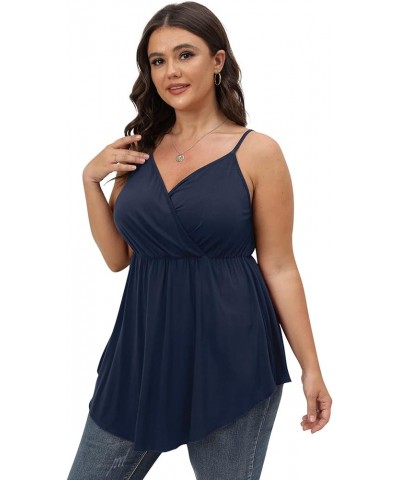 Women Plus Size Summer Casual V-Neck T-Shirts Loose Sleeveless Tops Tunic Blouse Navy Blue $12.50 T-Shirts