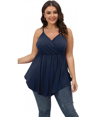 Women Plus Size Summer Casual V-Neck T-Shirts Loose Sleeveless Tops Tunic Blouse Navy Blue $12.50 T-Shirts