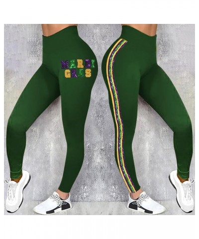 Mardi Gras Pants for Women Women's Mardi Leggings Stretchy Graphic Printed Fancy Sports Leggings for Women Trendy Green $11.2...