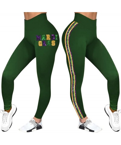 Mardi Gras Pants for Women Women's Mardi Leggings Stretchy Graphic Printed Fancy Sports Leggings for Women Trendy Green $11.2...