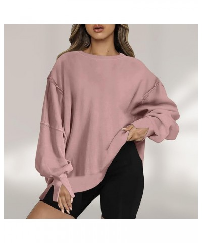 Oversized Sweatshirts For Women Fall Fashion 2023 Drop Shoulder Pullovers Long Sleeve Loose Baggy Sweatshirt Sweater G05-pink...