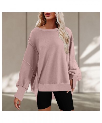 Oversized Sweatshirts For Women Fall Fashion 2023 Drop Shoulder Pullovers Long Sleeve Loose Baggy Sweatshirt Sweater G05-pink...