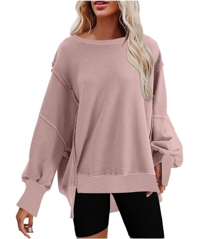 Oversized Sweatshirts For Women Fall Fashion 2023 Drop Shoulder Pullovers Long Sleeve Loose Baggy Sweatshirt Sweater G05-pink...