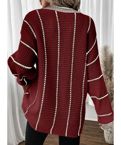 Womens Oversized Striped Tunic Long Sleeve Sweaters Casual V Neck Color Block Knit Pullover Jumper Tops Red $18.06 Sweaters