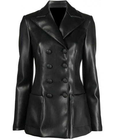 Hemhum Leather Buttons Genuine Lambskin Leather Blazar Coat for Women Black $85.74 Coats