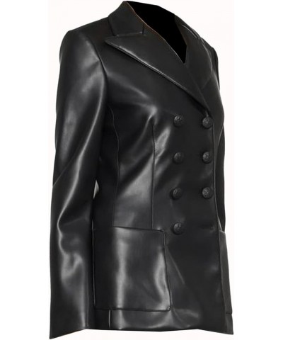 Hemhum Leather Buttons Genuine Lambskin Leather Blazar Coat for Women Black $85.74 Coats