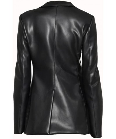 Hemhum Leather Buttons Genuine Lambskin Leather Blazar Coat for Women Black $85.74 Coats