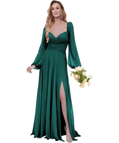 Women's Long Sleeve Bridesmaid Dresses Chiffon for Women V Neck Formal Dress with Slit Teal $38.49 Dresses