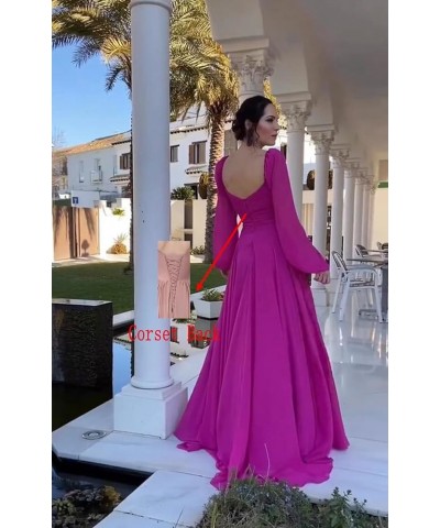 Women's Long Sleeve Bridesmaid Dresses Chiffon for Women V Neck Formal Dress with Slit Teal $38.49 Dresses