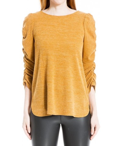 Women's Texture Rib Rouched Sleeve Top Mustard-348pd $17.03 Blouses