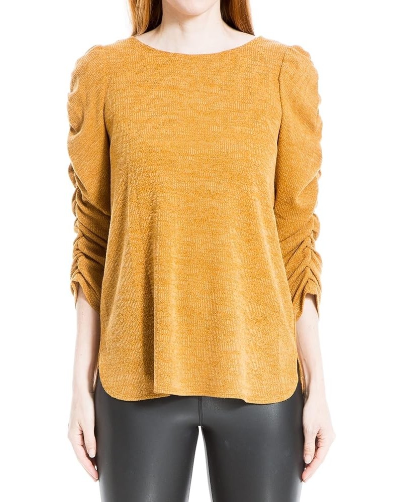 Women's Texture Rib Rouched Sleeve Top Mustard-348pd $17.03 Blouses