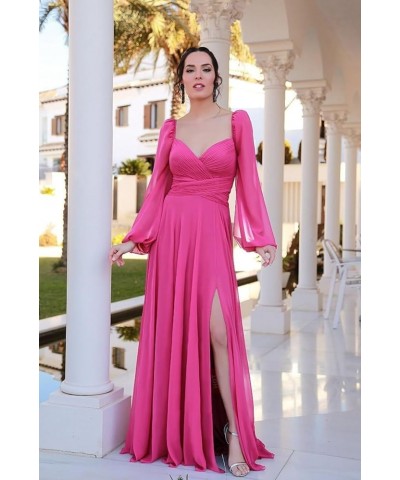 Women's Long Sleeve Bridesmaid Dresses Chiffon for Women V Neck Formal Dress with Slit Teal $38.49 Dresses