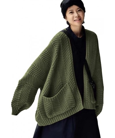 Women’s Oversized Cardigan Sweaters Long Sleeve Knitted Open Front Cardigan LA8 La8 Army Green $14.99 Sweaters