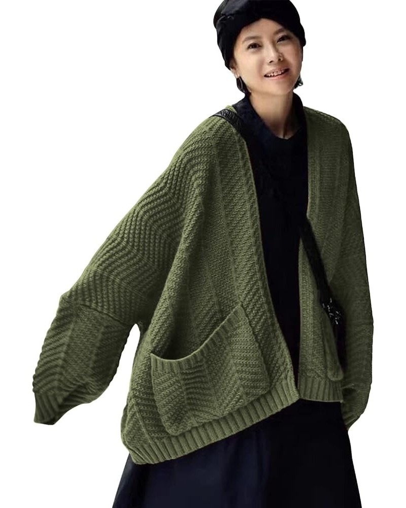 Women’s Oversized Cardigan Sweaters Long Sleeve Knitted Open Front Cardigan LA8 La8 Army Green $14.99 Sweaters