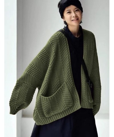 Women’s Oversized Cardigan Sweaters Long Sleeve Knitted Open Front Cardigan LA8 La8 Army Green $14.99 Sweaters