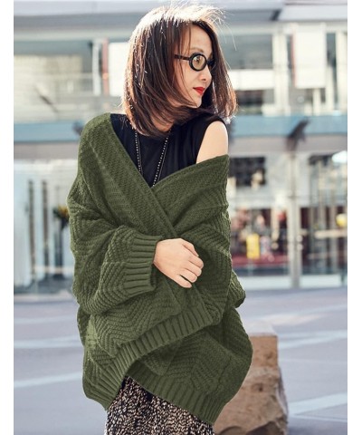 Women’s Oversized Cardigan Sweaters Long Sleeve Knitted Open Front Cardigan LA8 La8 Army Green $14.99 Sweaters