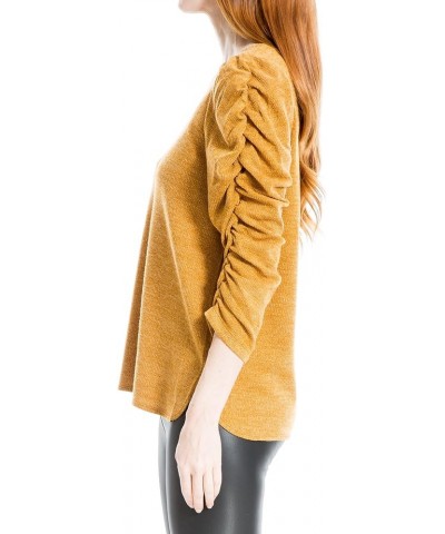 Women's Texture Rib Rouched Sleeve Top Mustard-348pd $17.03 Blouses