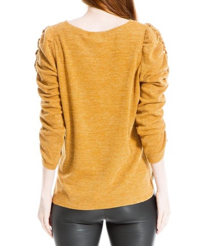 Women's Texture Rib Rouched Sleeve Top Mustard-348pd $17.03 Blouses