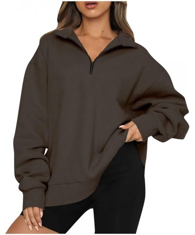 Womens Quarter Zip Sweatshirts Oversized Long Sleeve Slouchy Pullover 2023 Fall Clothes Casual Athletic Tops A01-brown $3.91 ...