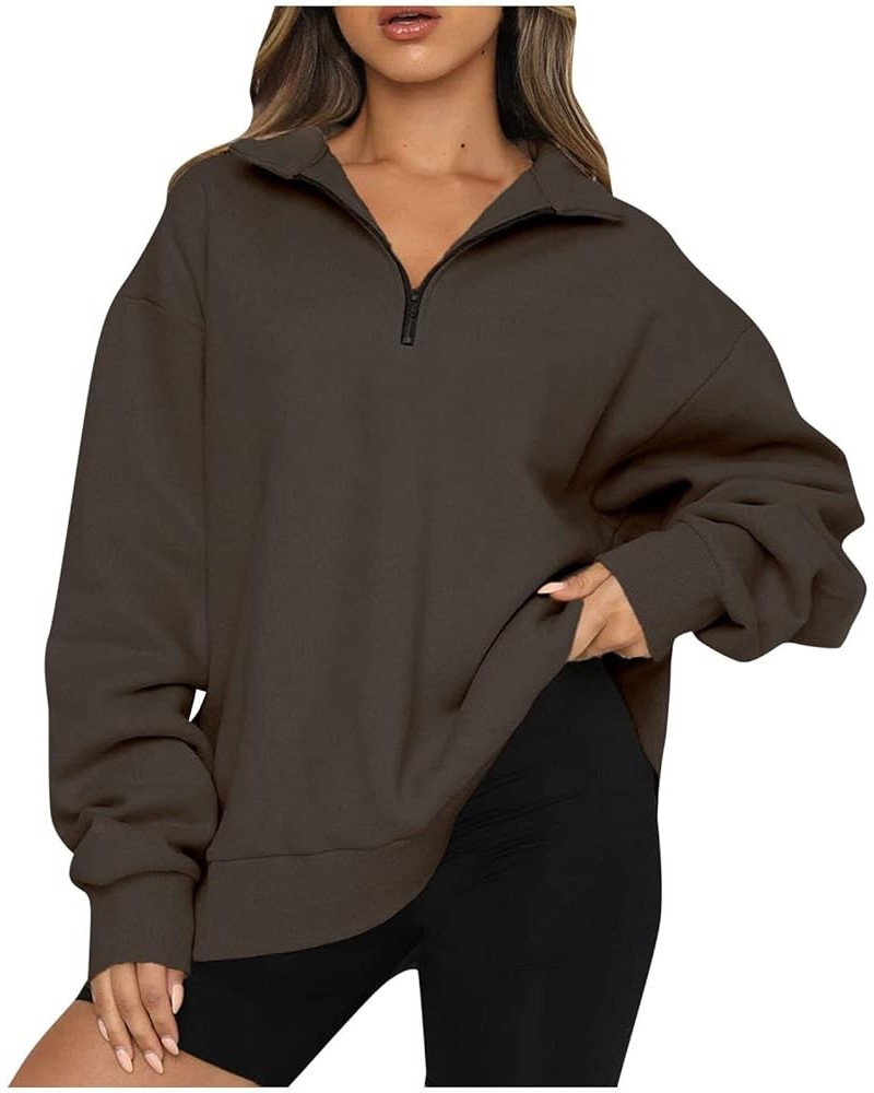 Womens Quarter Zip Sweatshirts Oversized Long Sleeve Slouchy Pullover 2023 Fall Clothes Casual Athletic Tops A01-brown $3.91 ...