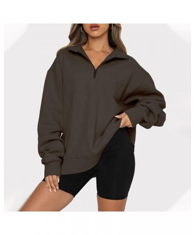 Womens Quarter Zip Sweatshirts Oversized Long Sleeve Slouchy Pullover 2023 Fall Clothes Casual Athletic Tops A01-brown $3.91 ...