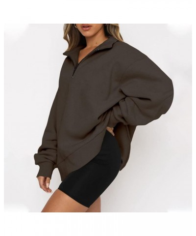 Womens Quarter Zip Sweatshirts Oversized Long Sleeve Slouchy Pullover 2023 Fall Clothes Casual Athletic Tops A01-brown $3.91 ...