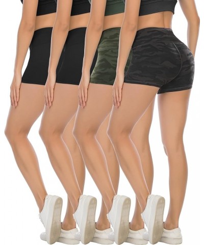 High Waisted Spandex Biker Shorts, Workout Booty Soft Yoga Shorts for Women 3 inch 4 Packs - Black*2/Camo Green/Camo Gray $8....