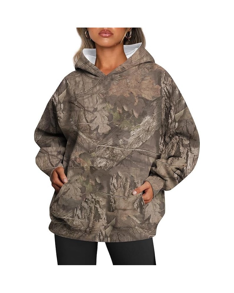 Women's Crewneck Camouflage Maple Leaf Sweatshirt Oversized Cotton Pullover Hoodie with Kangaroo Pocket for Women 05-camo $17...