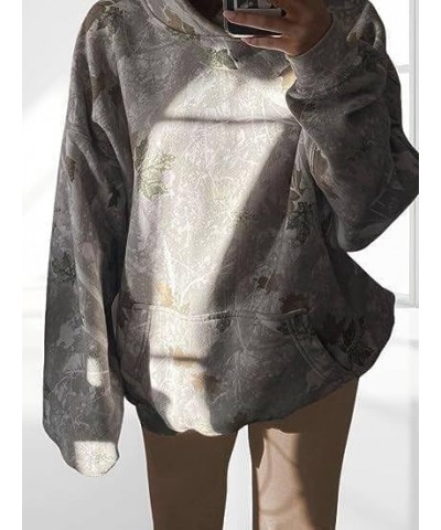 Women's Crewneck Camouflage Maple Leaf Sweatshirt Oversized Cotton Pullover Hoodie with Kangaroo Pocket for Women 05-camo $17...