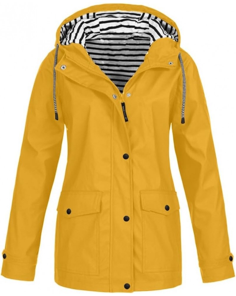 Women's Raincoats Windbreaker Rain Jacket Plus Size Waterproof Lightweight Outdoor Hooded Trench Coats with Pockets 02-yellow...