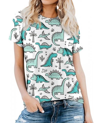 Women Cute Dinosaur Graphic Prime Tees Ladies Bestie Fun Shirt Blouse Tops B1-f-h-white-1 $13.99 Blouses