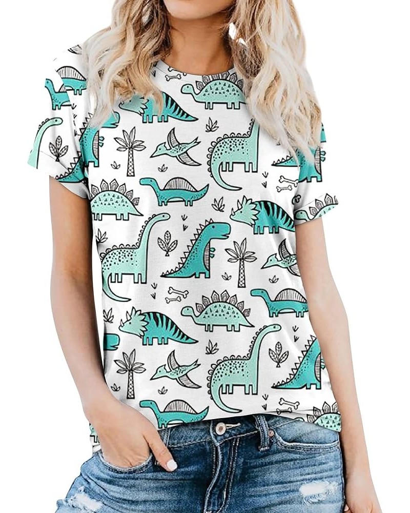 Women Cute Dinosaur Graphic Prime Tees Ladies Bestie Fun Shirt Blouse Tops B1-f-h-white-1 $13.99 Blouses