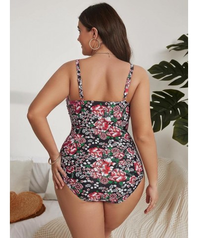 Women's Plus Size Floral Print Lace Up One Piece Swimsuit Tie Front Monokini Swimwear Multicolor Boho $15.40 Swimsuits