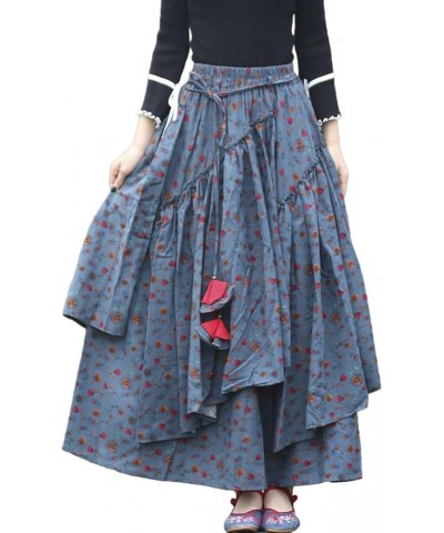 Womens Elastic Waist Aline Cotton Lined Retro Maxi Hem Pleated Long Skirts Print 208 $17.99 Skirts