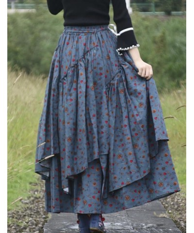 Womens Elastic Waist Aline Cotton Lined Retro Maxi Hem Pleated Long Skirts Print 208 $17.99 Skirts