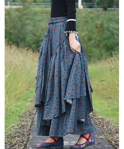 Womens Elastic Waist Aline Cotton Lined Retro Maxi Hem Pleated Long Skirts Print 208 $17.99 Skirts