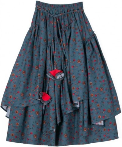 Womens Elastic Waist Aline Cotton Lined Retro Maxi Hem Pleated Long Skirts Print 208 $17.99 Skirts