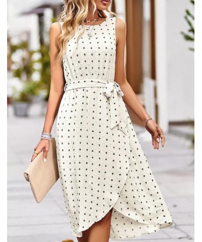 Summer Dresses for Women 2024 Belted Sleeveless Split Midi Dress Casual Crew Neck Boho Sundress with Pockets 01-beige $26.87 ...