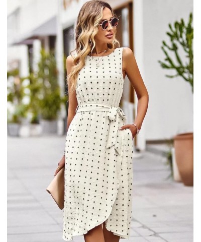 Summer Dresses for Women 2024 Belted Sleeveless Split Midi Dress Casual Crew Neck Boho Sundress with Pockets 01-beige $26.87 ...