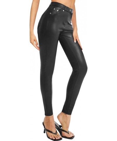 Faux Leather Leggings for Women Stretch High Waisted Leather Pants Tummy Control 2 Black $25.37 Leggings