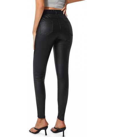 Faux Leather Leggings for Women Stretch High Waisted Leather Pants Tummy Control 2 Black $25.37 Leggings