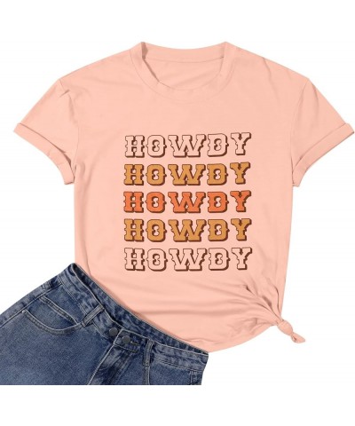 Howdy Cowgirl Shirt Women Western Southern Retro Shirt Cute Country Music Graphic Tees Summer Colorful Shirt Light Pink $13.1...