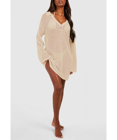 Crochet Swimsuit Cover Up for Women 2024 Sexy Hollow Out Bikini Bathing Suit Coverup Knit Beach Swimwear Dress Apricot $18.54...