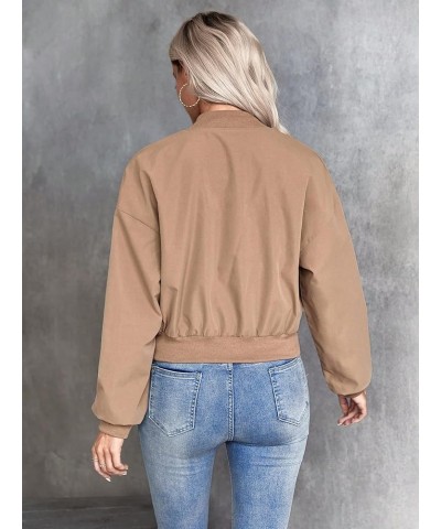 Women's Casual Drop Shoulder Zip Up Long Sleeve Bomber Jacket Khaki $15.18 Jackets