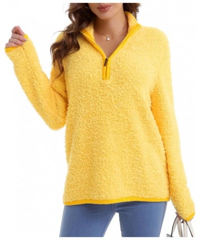 Women's Long Sleeve Zip Up Knit Cardigan with Pockets Stand Collar Full Zip Sweater Coat Lightweight Tops Yellow $11.43 Sweaters