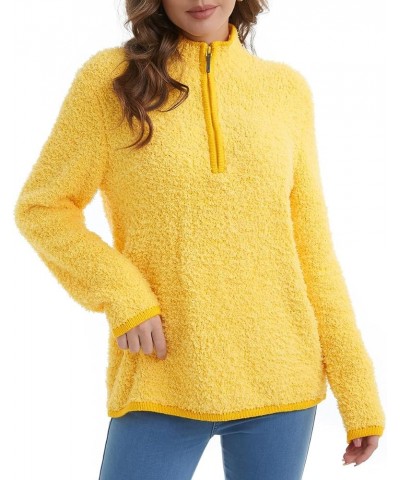 Women's Long Sleeve Zip Up Knit Cardigan with Pockets Stand Collar Full Zip Sweater Coat Lightweight Tops Yellow $11.43 Sweaters