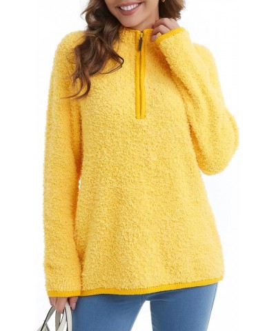 Women's Long Sleeve Zip Up Knit Cardigan with Pockets Stand Collar Full Zip Sweater Coat Lightweight Tops Yellow $11.43 Sweaters