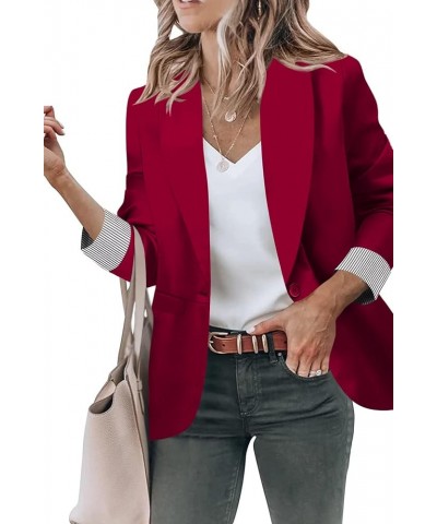 Blazer for Women Business Casual Striped Fold Sleeve Work Office Blazer Jacket 3/4 Long Sleeve Lapel Open Front Blazers Wine ...