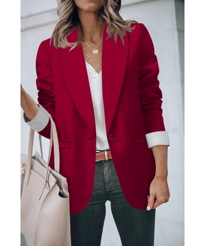 Blazer for Women Business Casual Striped Fold Sleeve Work Office Blazer Jacket 3/4 Long Sleeve Lapel Open Front Blazers Wine ...